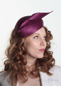 Luxury Beret with Silk Abaca twist. Model right side view. Millinery handmade in London.
