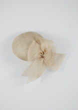 Straw Beret with side bow. Handmade Millinery, made in London top view.