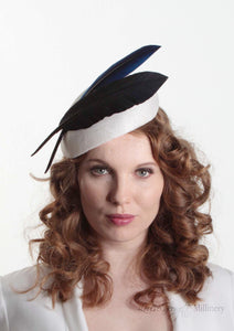 Brigitta two quill Beret on ivory straw. Millinery handmade in London. Front view.