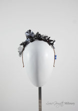 Front facing Sylvie metallic flower crown in black and gunmetal