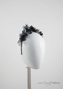 Black and Metallic silver flower crown on headband