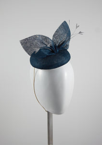 Teal/Royal Black straw hat with gold feathers. Suitable for weddings, special occasions and race days. A popular straw style, our signature fun and timeless hat suits most face shapes and can be made in bespoke colours upon request.