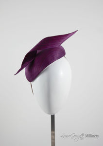Silk Magenta Beret hat with twist detail. Handmade in London, Millinery suitable for racing, weddings and other special occasions. 